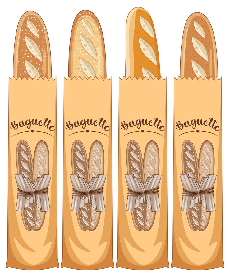 Vecteur gratuit pain baguette dans un sac en papier