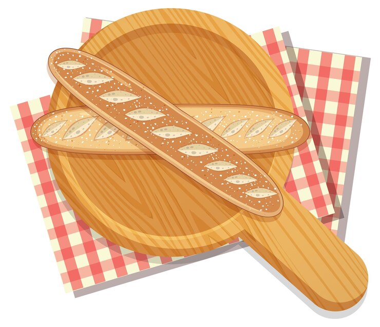 Vecteur gratuit pain baguette sur plateau en bois