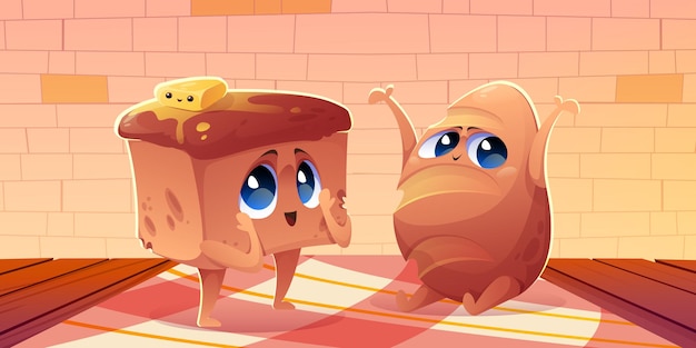 Pain Et Pain De Personnages De Boulangerie Mignons De Dessin Animé