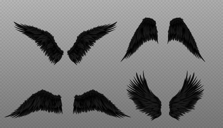 Vecteur gratuit paires d'ailes d'ange ou d'oiseau réalistes noires