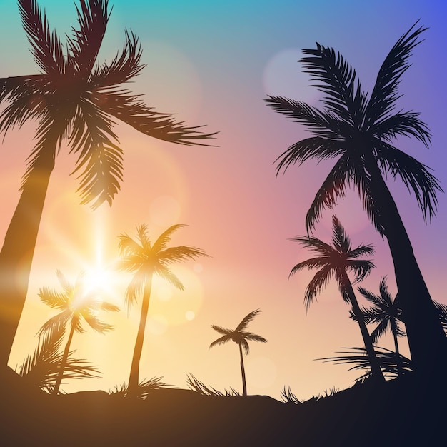 Vecteur gratuit palm silhouettes dans le fond de l'été