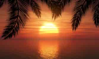 Vecteur gratuit palmiers contre le ciel coucher de soleil