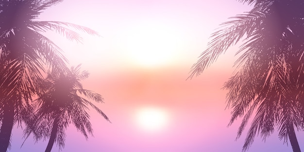 Palmiers Contre Un Coucher De Soleil Sur L'océan