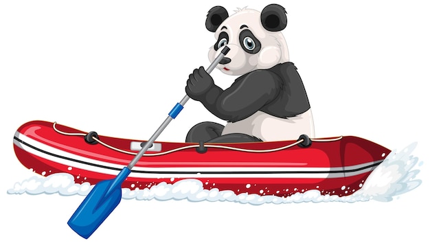 Panda sur bateau bateau gonflable en style cartoon