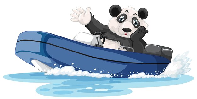 Vecteur gratuit panda sur un bateau à moteur en style cartoon