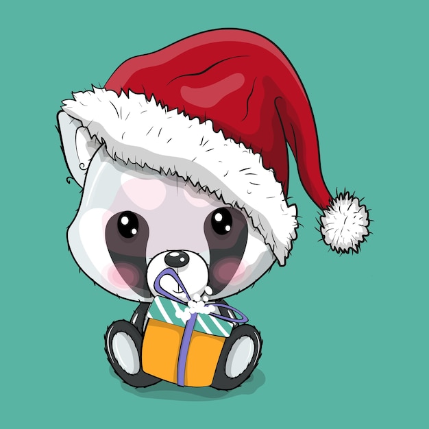 Panda de dessin animé mignon avec illustration vectorielle de chapeau de Noël