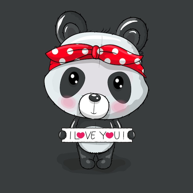 Vecteur gratuit panda de dessin animé mignon avec illustration vectorielle coeur