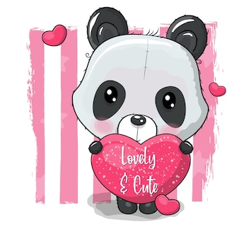 Panda De Dessin Animé Mignon Avec Illustration Vectorielle Coeur Vecteur gratuit