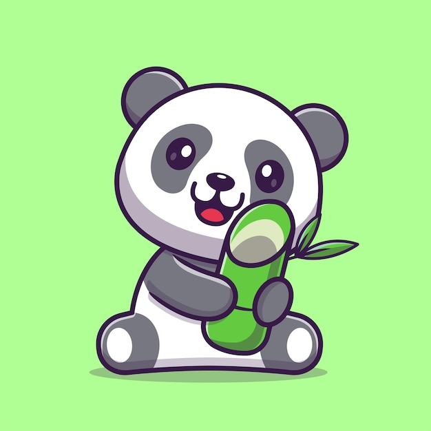 Vecteur gratuit panda mignon avec bambou dessin animé vecteur icône illustration animal nature icône concept isolé plat