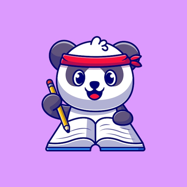 Vecteur gratuit panda mignon écrit sur le livre avec l'icône de dessin animé de crayon illustration.