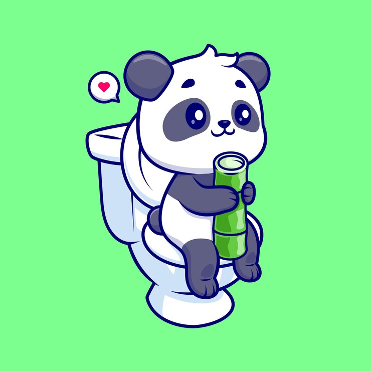 Vecteur gratuit panda mignon mangeant du bambou dans les toilettes cartoon vector icon illustration animal food icon isolated flat
