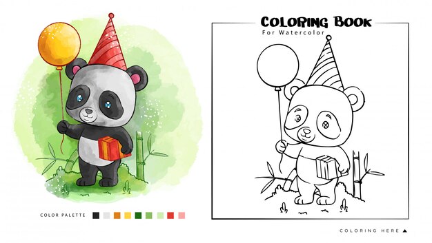 Livre De Coloriage Pour Les Enfants Avec Une Illustration De Personnage De Panda Mignon Vecteur Premium