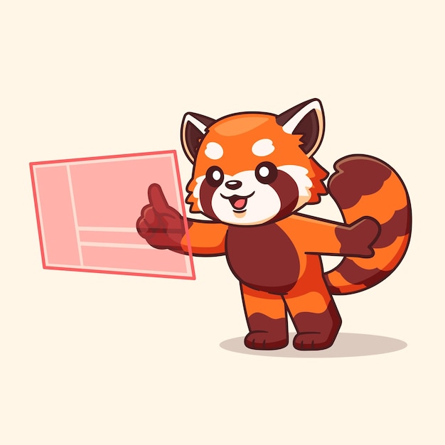 Vecteur gratuit le panda rouge mignon qui touche l'écran numérique hologramme dessin animé icône vectorielle illustration technologie animale