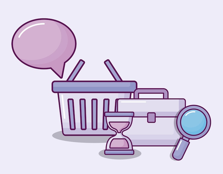 Vecteur gratuit panier d&#39;achat avec économie d&#39;icônes