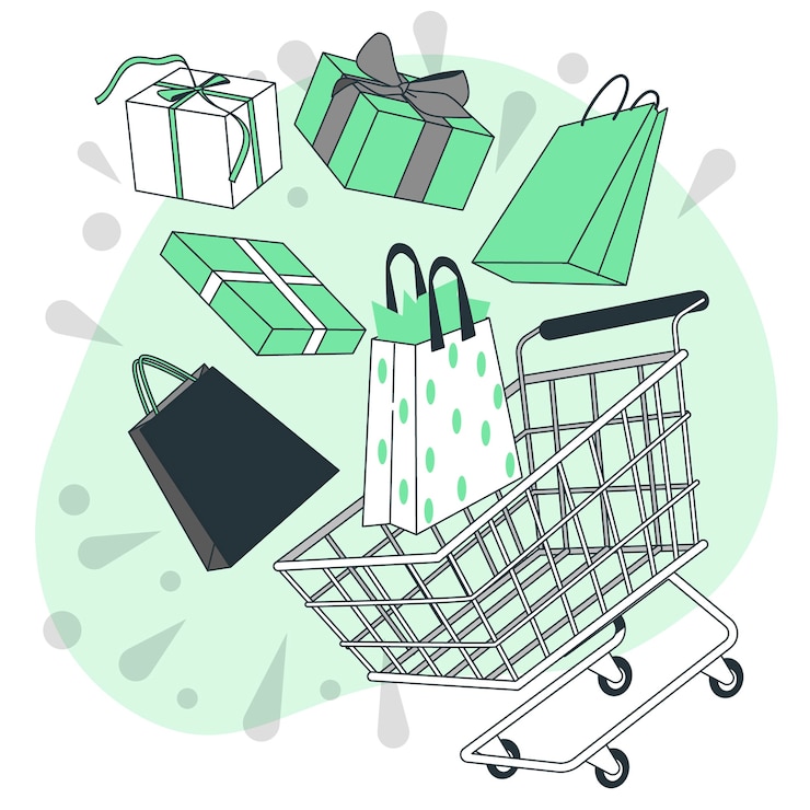 Vecteur gratuit panier avec illustration de concept de sacs ou de cadeaux