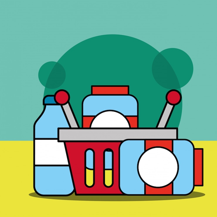 Vecteur gratuit panier avec des récipients en verre