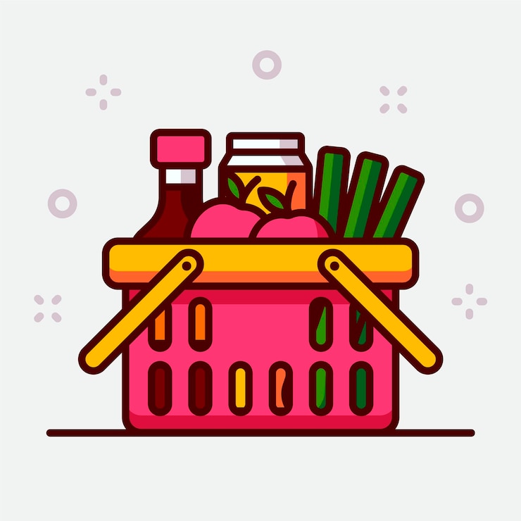 Vecteur gratuit panier rose plein d'épicerie