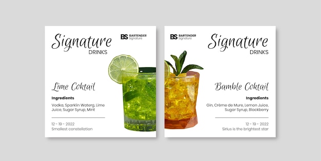 Vecteur gratuit panneau de barman de boissons signature minimaliste