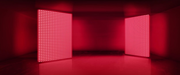 Vecteur gratuit panneau lumineux led rouge 3d à l'arrière-plan de la salle de studio