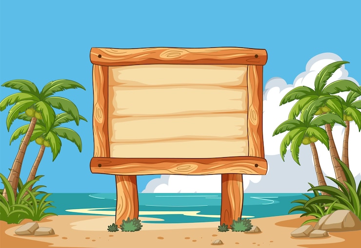 Vecteur gratuit panneau de signalisation en bois de la plage tropicale