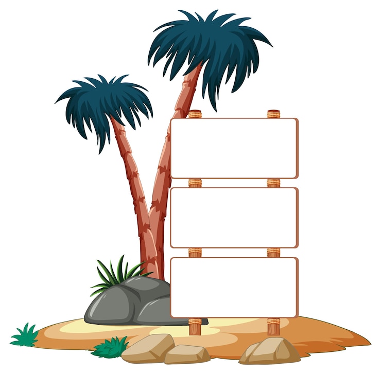 Vecteur gratuit un panneau de signalisation tropical avec des palmiers