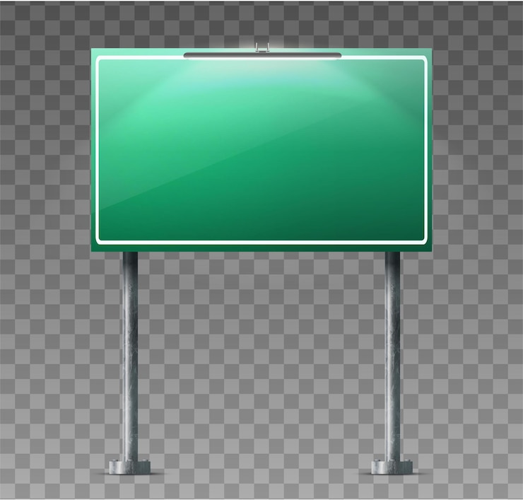 Vecteur gratuit panneau de signalisation vert de la route avec un projecteur lumineux