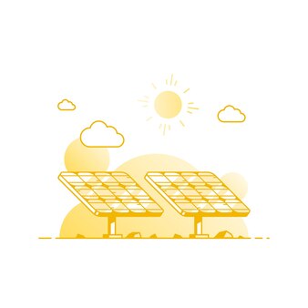 Panneau solaire isolé sur fond blanc, illustration de concept de contour de style plat de l'énergie solaire renouvelable