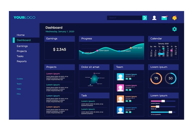 Vecteur gratuit panneau utilisateur du tableau de bord