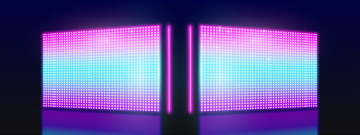 Vecteur gratuit panneaux d'écran led éclairés sur fond sombre