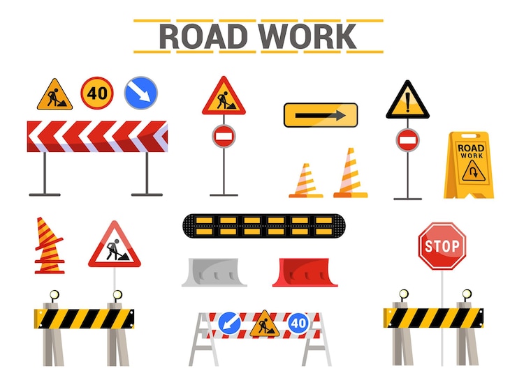 Les panneaux de travaux routiers définissent les instructions d'avertissement des conducteurs.
