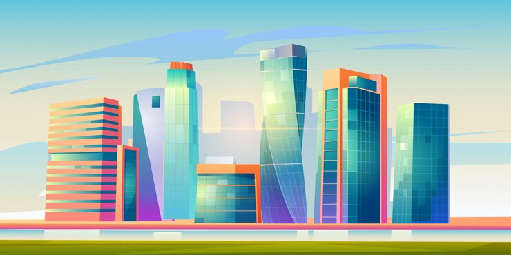 Vecteur gratuit panorama urbain de bâtiment urbain