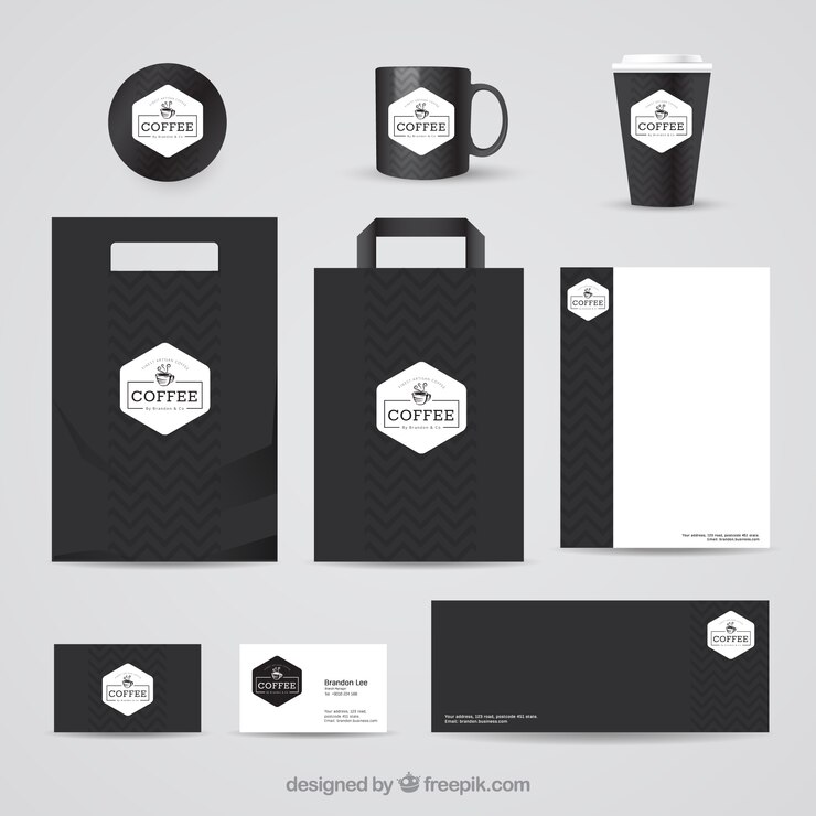Vecteur gratuit papeterie noir coffee shop