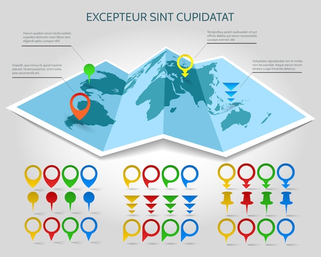 Papier 3d De Vecteur De Carte Du Monde Avec Illustration Vectorielle De Broches