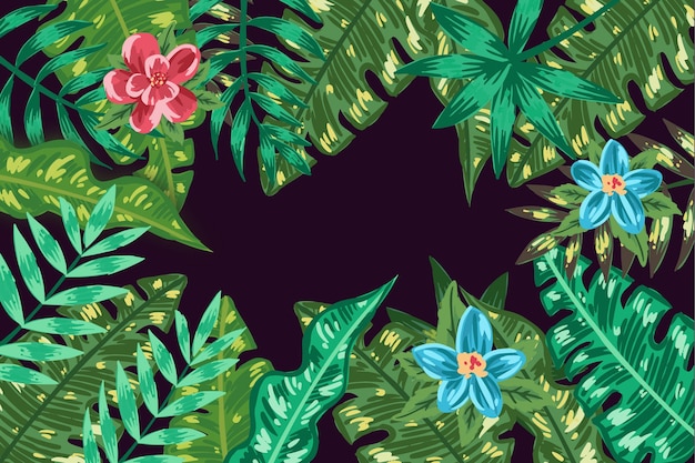 Papier peint fleurs et feuilles tropicales pour zoom