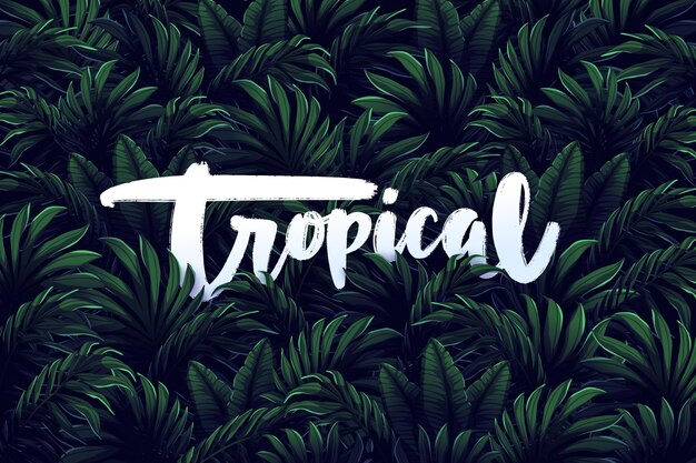 Vecteur gratuit papier peint lettrage tropical sur feuilles