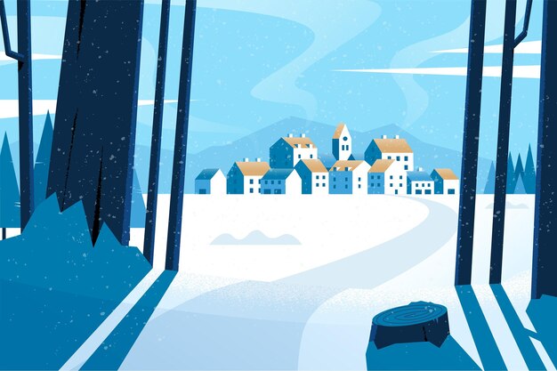 Papier peint paysage d'hiver design plat