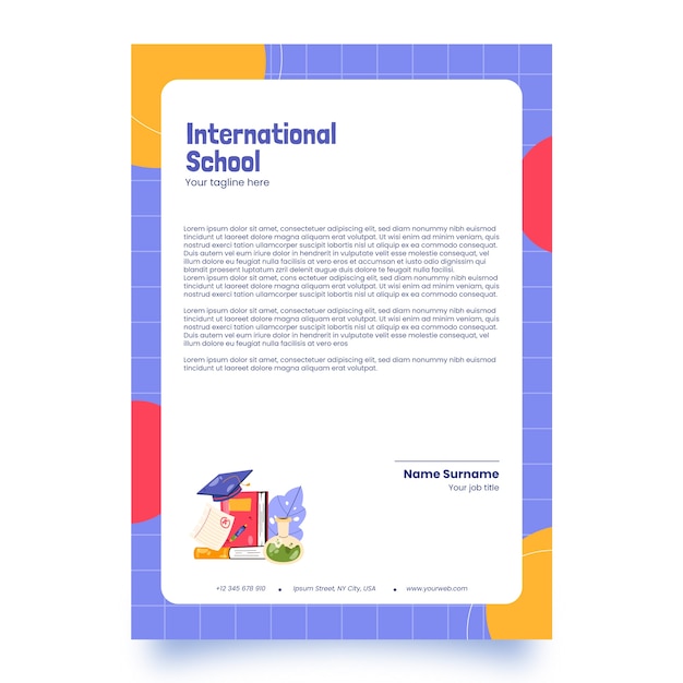 Vecteur gratuit papier à en-tête d'école internationale design plat