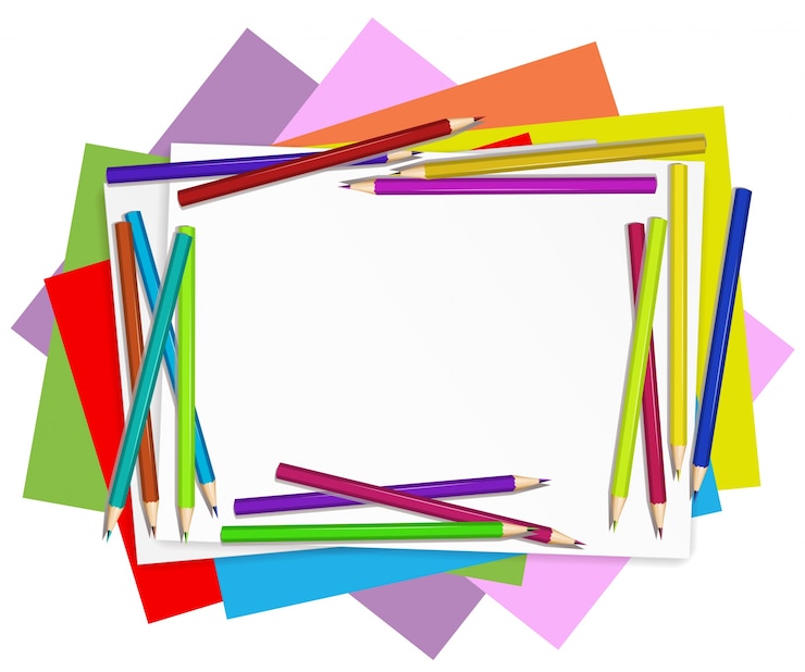 Vecteur gratuit papiers vides avec des crayons colorés