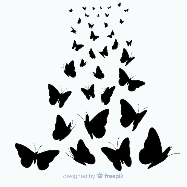 Vecteur gratuit papillon essaim silhouette fond
