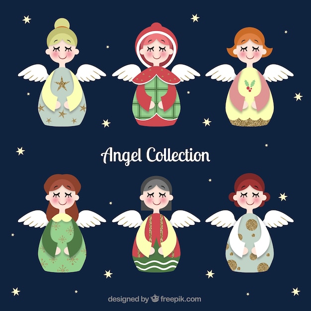 Paquet D'anges De Noël Mignon Avec Les Yeux Fermés