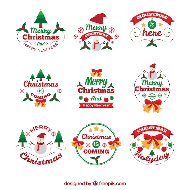 Vecteur gratuit paquet de badges de noël décoratifs