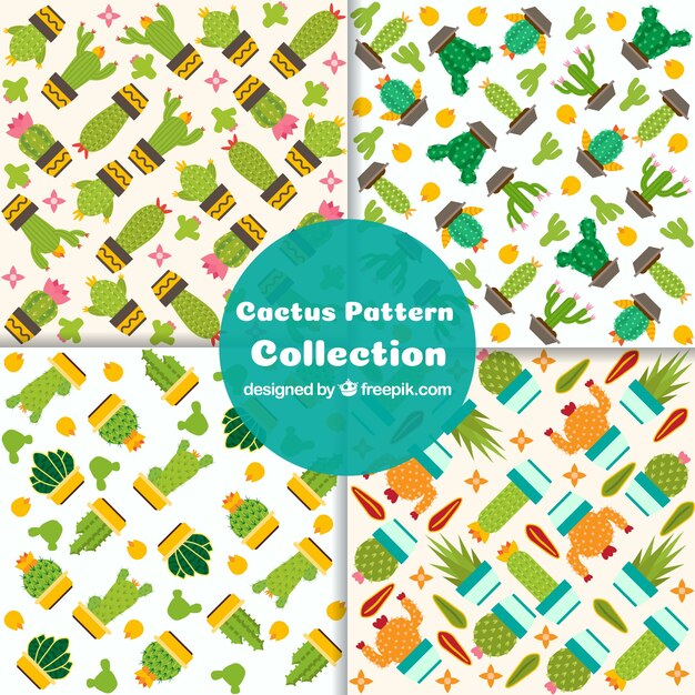 Vecteur gratuit paquet coloré de motifs de cactus