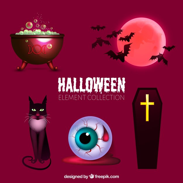 Vecteur gratuit paquet d'éléments de halloween avec cercueil