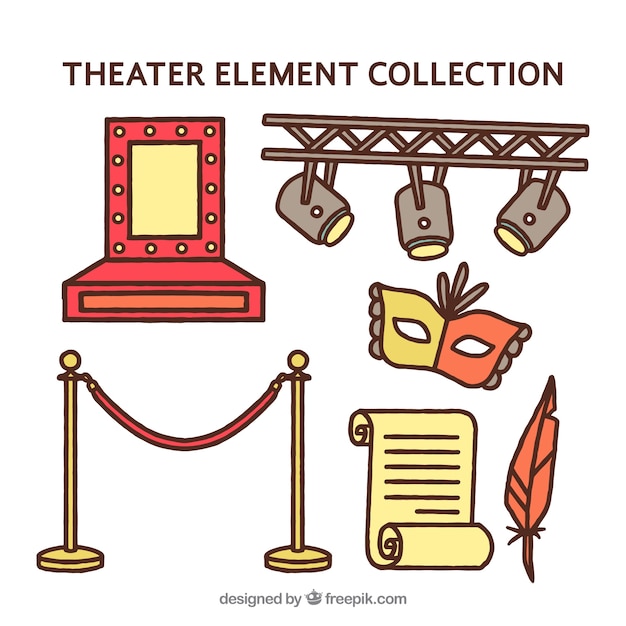 Vecteur gratuit paquet d'éléments de théâtre dessinés à la main