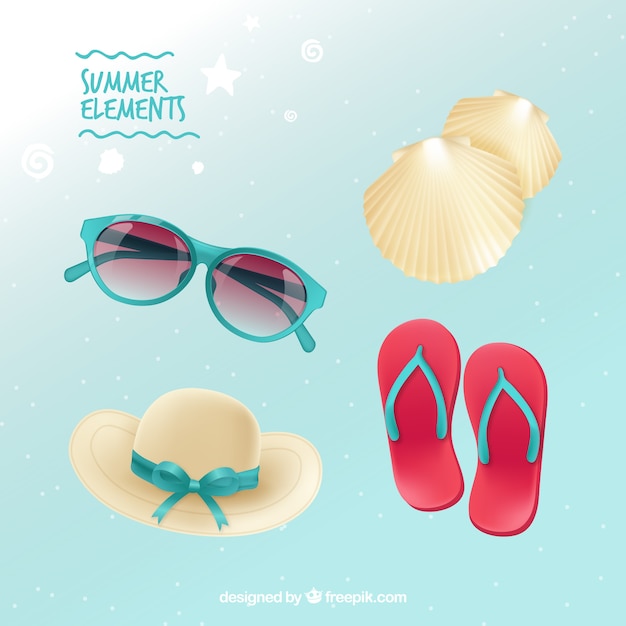 Vecteur gratuit paquet de lunettes de soleil et autres éléments de plage