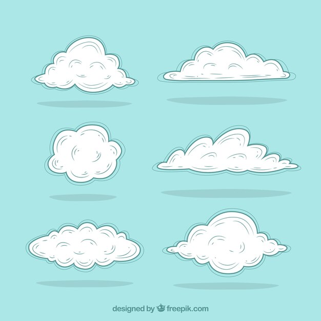 Paquet de main, dessiné nuages ​​de différentes formes