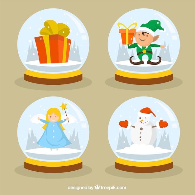 Paquet De Quatre Boules De Neige Avec Des éléments Typiques De Noël