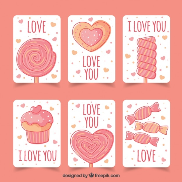 Paquet De Six Cartes D'amour Avec Des Bonbons