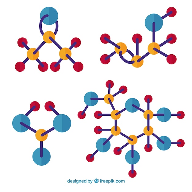 Vecteur gratuit paquet de structures moléculaires en conception plate