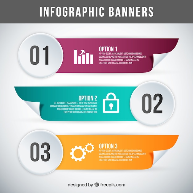 Vecteur gratuit paquet de trois bannières réalistes pour infographies